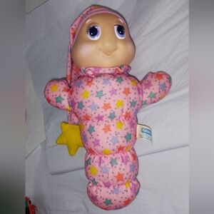 Vintage 80s Glow Worm Pink and Yellow Stars Stuffed Animal Toy Plushie